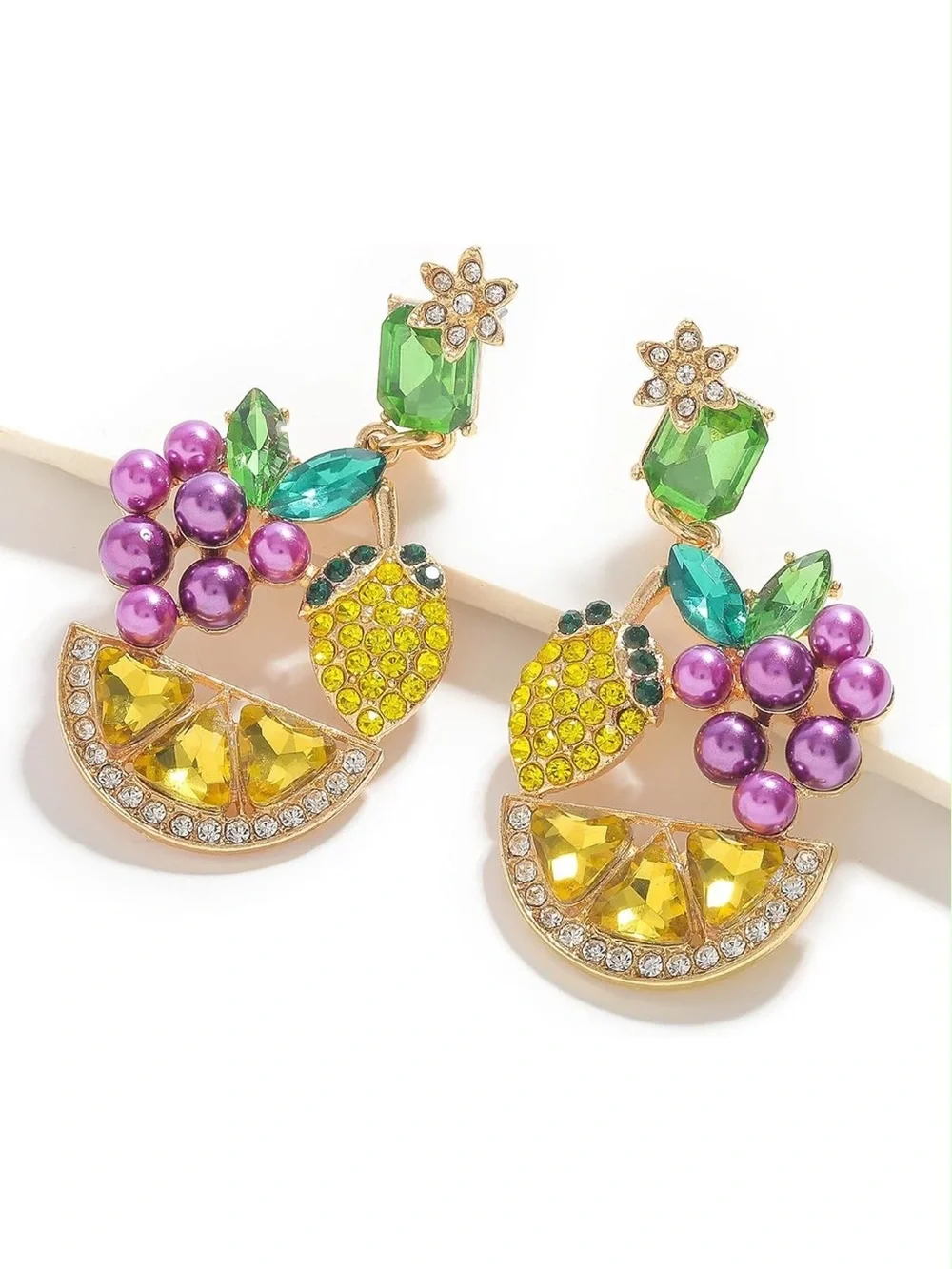 Anthropologie Multi-Color Fruit Drop Earrings (Green, Yellow, Purple)